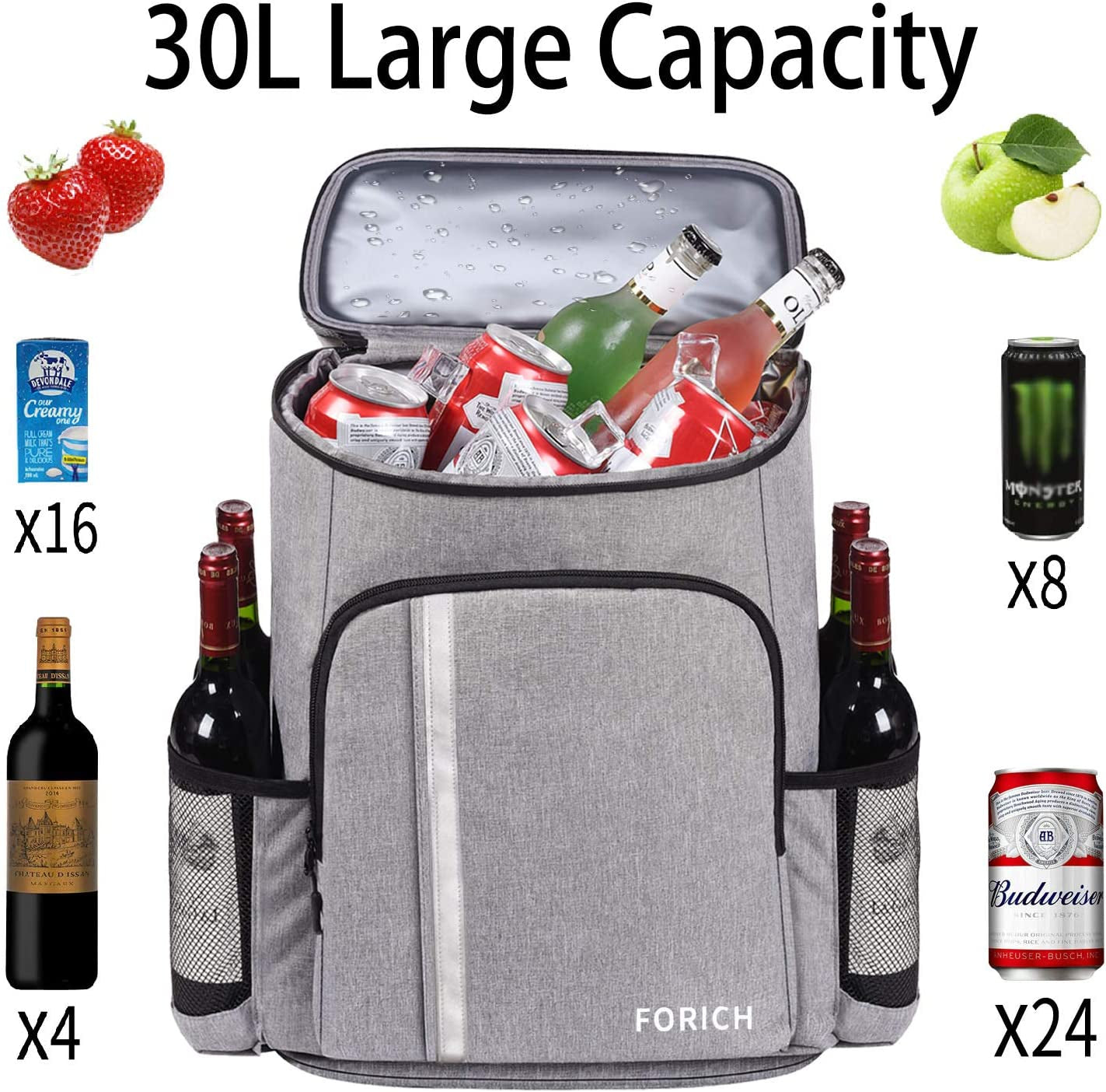 Insulated Waterproof Backpack Cooler Bag - Lightweight Leakproof Design for Work, Lunch, Picnics, Camping, and Hiking - Holds 30 Cans