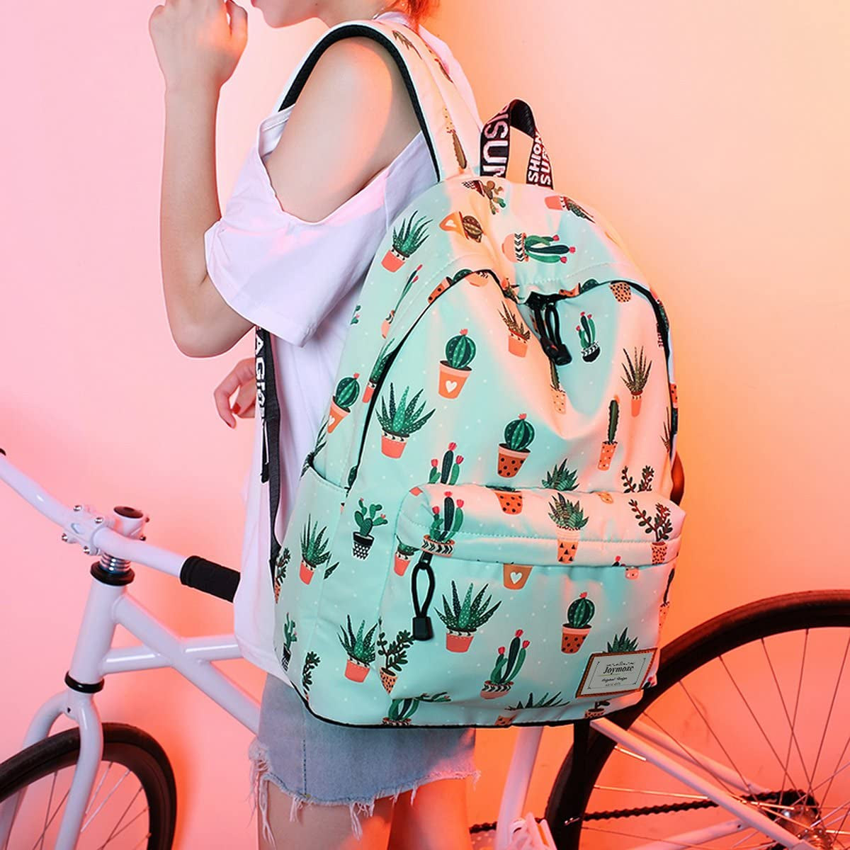 Cactus-Themed Leisure Backpack for Teenage Girls and Women