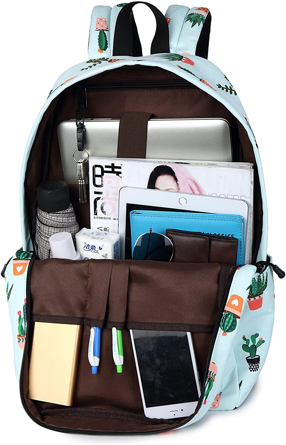 Cactus-Themed Leisure Backpack for Teenage Girls and Women
