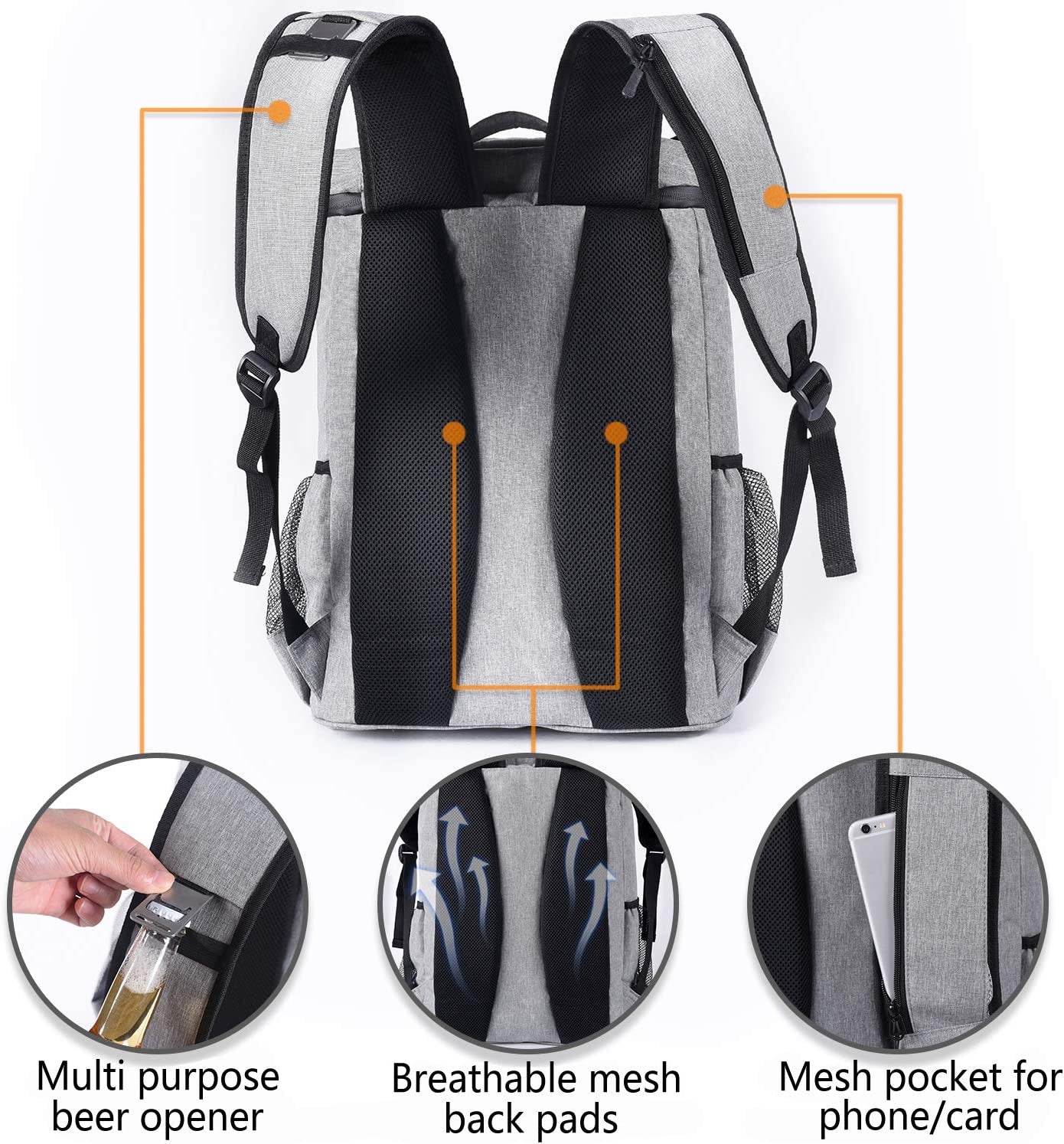 Insulated Waterproof Backpack Cooler Bag - Lightweight Leakproof Design for Work, Lunch, Picnics, Camping, and Hiking - Holds 30 Cans
