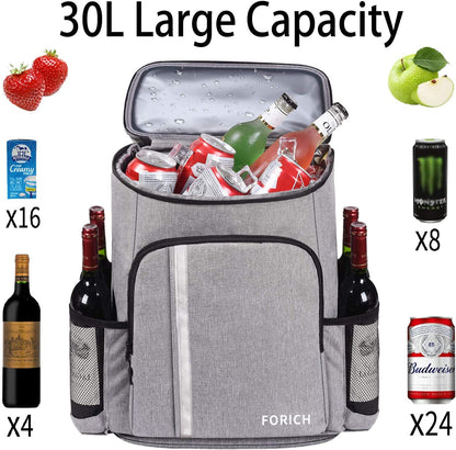 Insulated Waterproof Backpack Cooler Bag - Lightweight Leakproof Design for Work, Lunch, Picnics, Camping, and Hiking - Holds 30 Cans