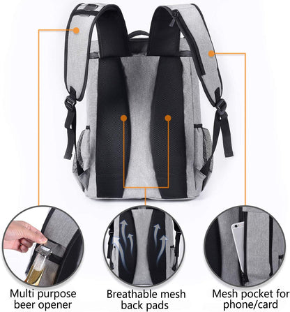 Insulated Waterproof Backpack Cooler Bag - Lightweight Leakproof Design for Work, Lunch, Picnics, Camping, and Hiking - Holds 30 Cans